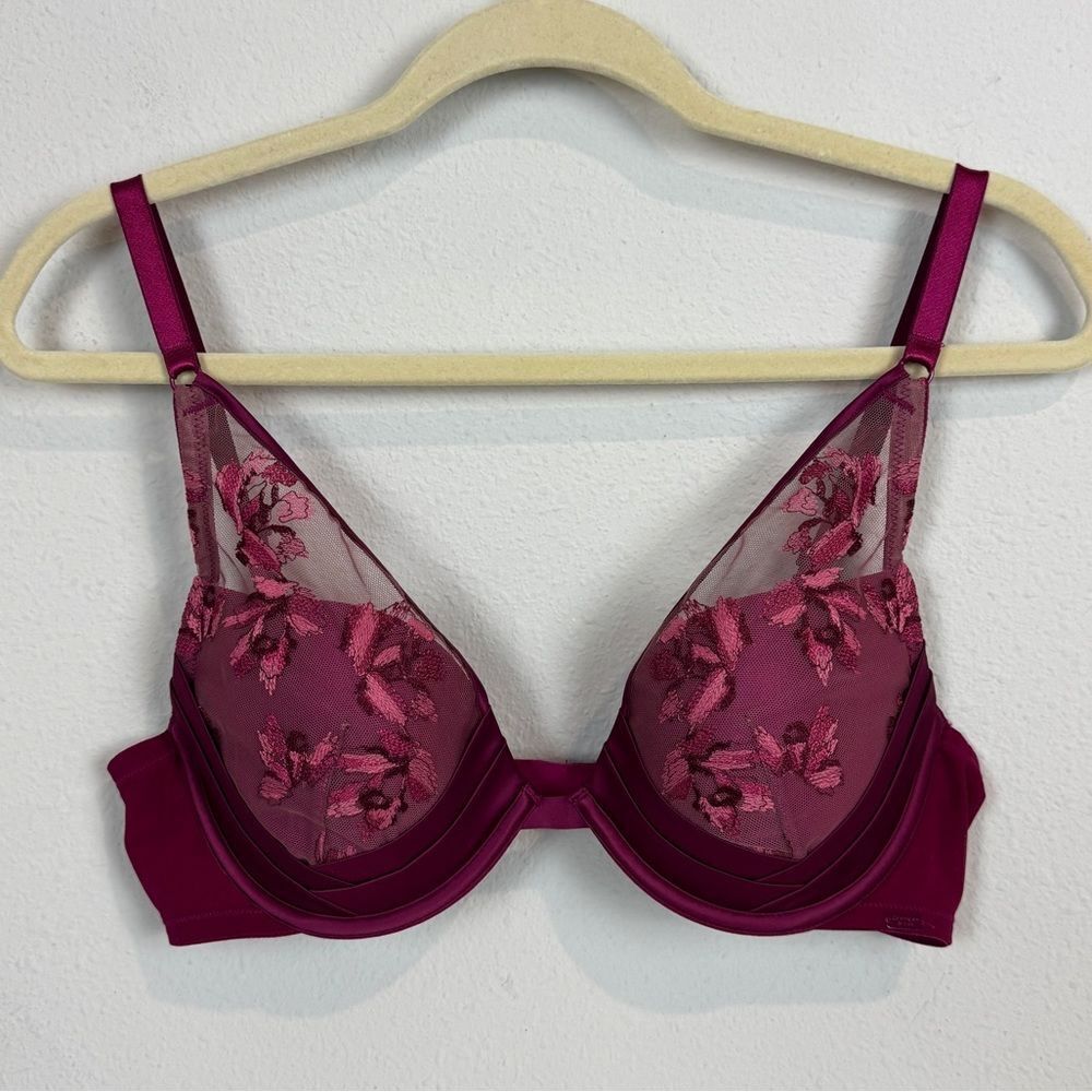 Calvin Klein Maroon Lust Plunge Push-up Temptation Bra 36C
